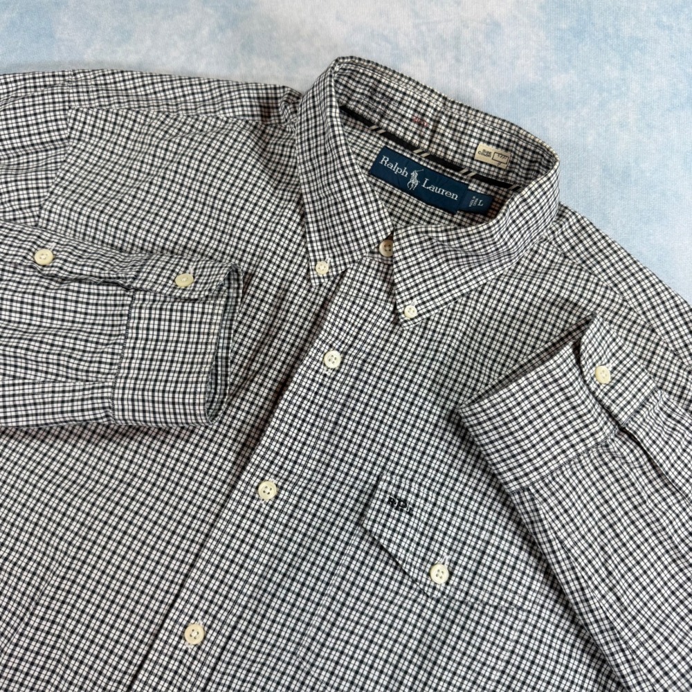 Ralph Lauren Button Down Mens Large Black White Excellent Gingham Check Shirt